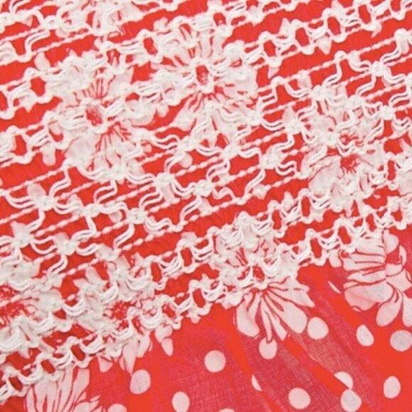 Lisa Marie Fernandez Cropped smocked printed cotton voile top red - Picture 3 of 5